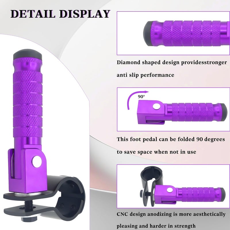 JXPANG M8 Motorcycle CNC Aluminum 90 Degree Folding Rearsets Folded Motorbike Footrest Bicycle Footpegs Foot Pegs Pedal Universal (Purple) - Image 2